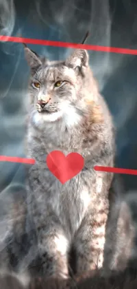 Adorn your phone with this stunning live wallpaper that showcases a closeup image of a charming cat with a heart on its chest