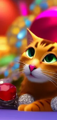 cat in a pile of jewels  Live Wallpaper