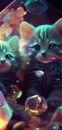 This live phone wallpaper features two cats sitting close together, with intricately designed fur