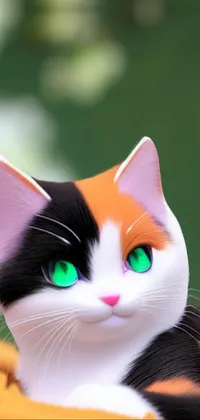 This phone live wallpaper showcases the beautiful green eyes of a cat in stunning detail