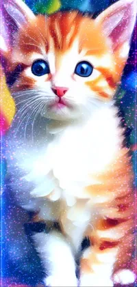 This phone live wallpaper features a stunning painting of a kitten on a colorful background