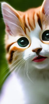 This stunning live wallpaper features a hyper-realistic digital painting of a cute cat with green eyes