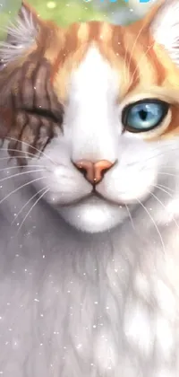 This phone live wallpaper boasts an image of a cat with bright blue eyes set against a gradient background