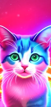 Enjoy an electrifying experience with this phone live wallpaper featuring a cat sitting in front of a neon light