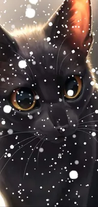 Experience a tranquil winter setting with this phone live wallpaper featuring a close-up of a cat in the snow
