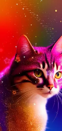 This charming live phone wallpaper features a detailed digital painting of a cat up close
