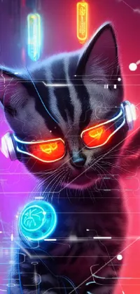 The cat phone live wallpaper boasts a cyberpunk-inspired design and is sure to captivate furry art and anime enthusiasts alike