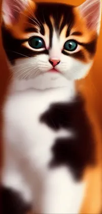 This phone live wallpaper showcases a detailed digital painting of a close-up of a cat sitting on a table