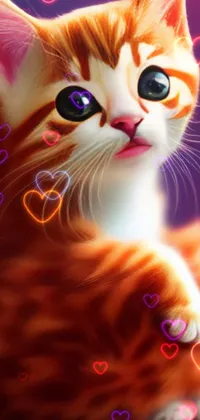 Looking for a beautiful live wallpaper for your phone? Check out this incredible digital painting featuring a close-up of a ginger cat, surrounded by vibrant flowers and plants