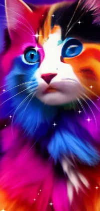 This phone live wallpaper showcases a close up of a mesmerizing cat with captivating blue eyes