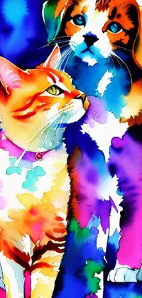 Get your cute and furry fix with this vibrant digital painting of two cats sitting side by side