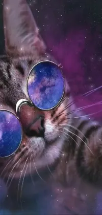 This phone live wallpaper features a digitally-created image of a cat wearing sunglasses as its centerpiece