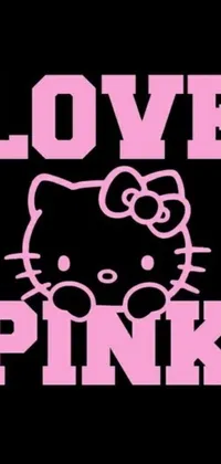 Discover the cutest live phone wallpaper featuring Hello Kitty T-shirt sporting the phrase "Love Pink" against a black Tumblr background