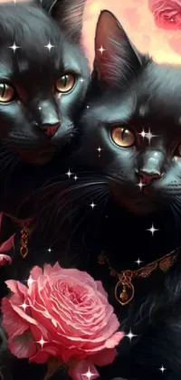 This phone live wallpaper displays two black cats situated together