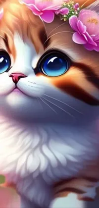 Cat Flower White Live Wallpaper