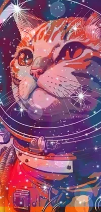 This live wallpaper showcases a playful image of a cat astronaut donning a space suit against the orange surface of Mars
