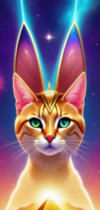 This phone live wallpaper features a stunning image of a cat standing in front of a pyramid