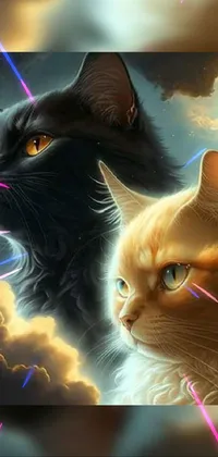This lively wallpaper features adorable cats and beautiful avatars set against a backdrop of clouds