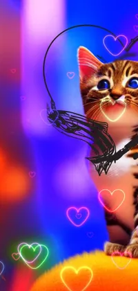This live wallpaper features a digital painting of a cute orange cat sitting on a chair