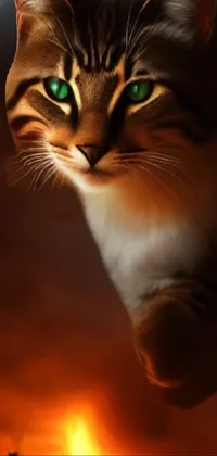 This live wallpaper features a captivating digital art piece depicting a stunning cat sitting in the sky