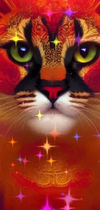 This lively phone wallpaper is a digital painting of a cat's face