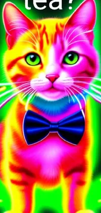 This lively phone live wallpaper showcases a digital rendering of a cute bow-tie wearing cat in a close-up, full-body shot