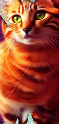 This is an eye-catching digital painting of a cat with green eyes that is an exquisite phone wallpaper