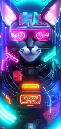 Looking for a new live wallpaper? This one features a cool cyberpunk cat wearing a helmet and glasses, perfect for any futuristic and cat lover