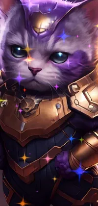 Looking for a dynamic and striking cat live wallpaper? Look no further than this furry-inspired design! Featuring an armored cat in bold shades of purple, this wallpaper is sure to catch your eye