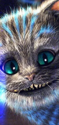This phone live wallpaper offers a digitally rendered closeup of a blue-eyed cat