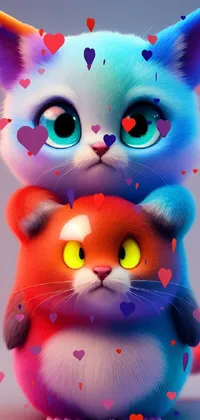 Get ready to add some cute and colorful vibes to your phone with this trending digital painting live wallpaper! Featuring two adorable cats sitting on top of each other, this cinema 4D render is bound to make you smile every time you look at it
