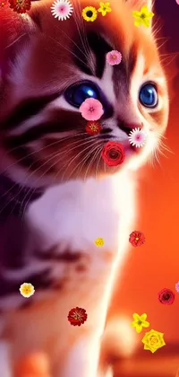Looking for a captivating live wallpaper for your phone? Check out this adorable kitten with striking blue eyes sitting on a table, painted in stunning digital detail by a talented artist