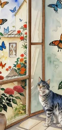 Cat Plant Blue Live Wallpaper