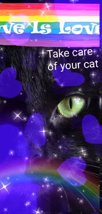 Looking for a striking live wallpaper for your phone? This black cat with a rainbow sticker on its head is the perfect mix of cute and cool
