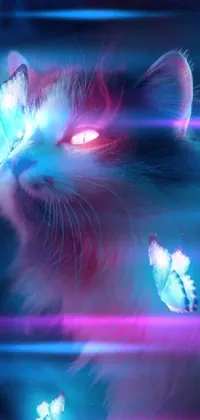 This mesmerizing live phone wallpaper boasts a close-up of a glowing-eyed cat in stunning digital art