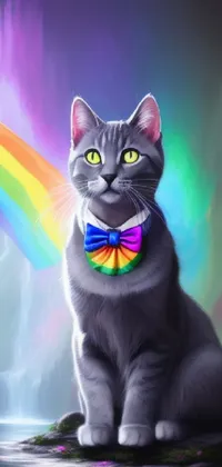 Cat Rainbow Purple Live Wallpaper