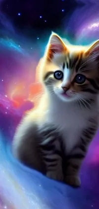 Transform your phone with this cute and colorful live wallpaper featuring a fluffy kitten