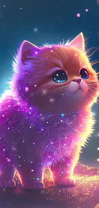 Looking for a stunning live wallpaper that will make your phone screen pop? Check out this digital art featuring a furry cat standing in dirt