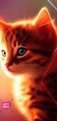 This phone wallpaper showcases an adorable digital painting of a sweet cat