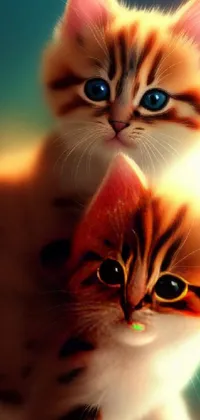 This phone live wallpaper features a charming digital painting of two kittens in a dreamy and blurred illustration style