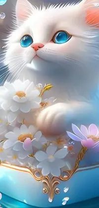 Cat White Azure Live Wallpaper