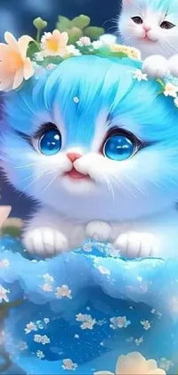 Cat White Blue Live Wallpaper