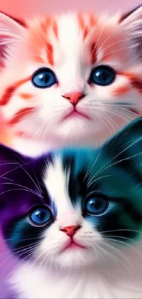 Decorate your phone screen with an enchanting live wallpaper featuring two charming cats sitting together in this digital painting