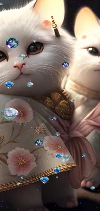 Get mesmerized by this stunning live wallpaper featuring two white cats in kimono