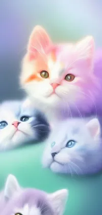 This beautiful iPhone wallpaper features a colorful, digital painting of two cats lounging on a couch