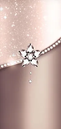 This phone live wallpaper showcases a stunning diamond necklace resting on a shiny surface against a soft pink background