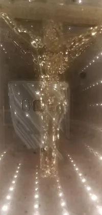 This phone live wallpaper showcases a striking cross suspended in a room, with ethereal bubbles floating around it