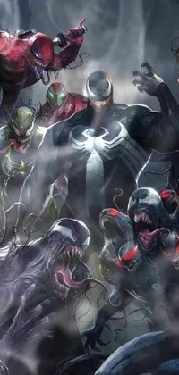 This live wallpaper for your phone features a group of fierce venoms standing in a striking pose