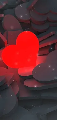 This phone live wallpaper features a red heart surrounded by black hearts