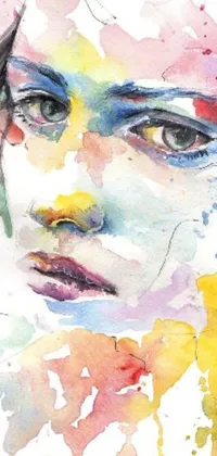 This live wallpaper for your phone showcases a breathtaking watercolor painting of a woman's face with colorful tones and gradients